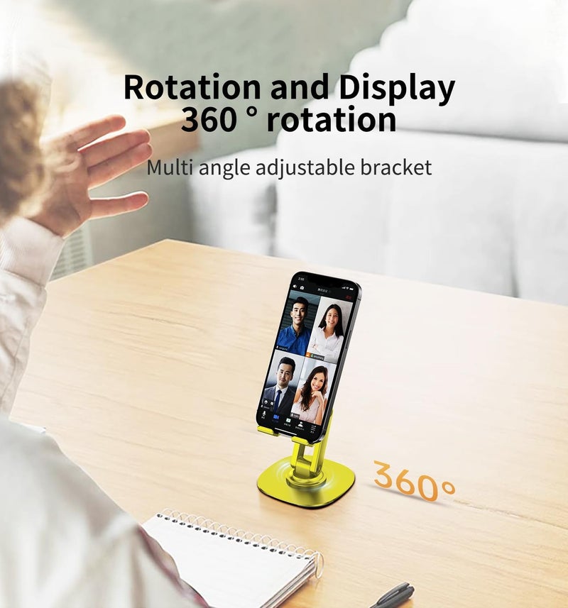 CXTX 360° Degree Rotating Mobile Phone Holder,Fully Adjustable Foldable Desktop Phone Holder Stand Base,Foldable Desktop Cell Phone Stands for iPhone17 16 15 Pro Xr Xs Max X Plus iPad Samsung(K69-Yellow) - Image 2